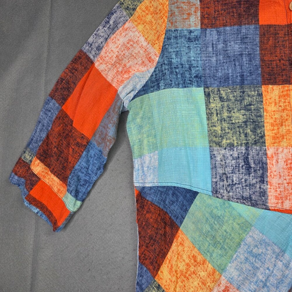 Terra Shirt Womens L Colorful Patchwork Wire Ruffle Collar Boho Tunic SJ Apparel - Picture 7 of 15
